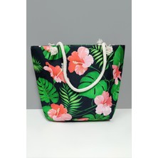 Ayena Moda Yaprak Çiçek Desenli Plaj Çantası