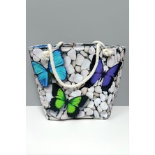 Ayena Moda Kelebek Desenli Plaj Çantası