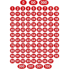 Defu 20MM Kuşe Sayı , Numara Etiketi 0, 00, 000, 100 Arası ( Kırmızı 100 Adet )