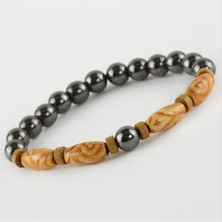 Ayena Moda Hematit Ahşap Trend Yeni Sezon Doğaltaşlı Bileklik