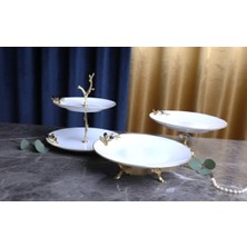 Çnr Home Collection 3 Parça Metal Ayaklı Porselen Sunumluk Kurabiyelik Şekerlik