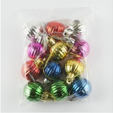 Ayena Moda 12'li Çizgili Küçük Boy Cici Top Yılbaşı Ağaç Süsü