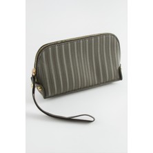 Ayena Moda Çizgili Gri Dikdörtgen Deri Cüzdan
