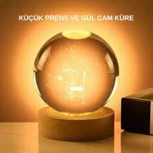 Ayena Moda 8 cm Küçük Prens Cam Küre USB Işıklı Ahşap Tabanlı Dekor