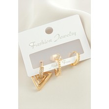 Ayena Moda 3 Adet Ok Zirkon Taşlı Küpe