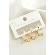 Ayena Moda 3 Adet Gökkuşağı Zirkon Taşlı Küpe