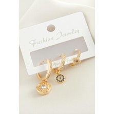 Ayena Moda 3 Adet Göz Zirkon Taşlı Küpe