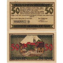 Banknoting Almanya 50 Pfennig 1921 Notgeld-Gernrode Im Harz. Çil