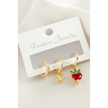 Ayena Moda 3 Adet Kalp Zirkon Taşlı Küpe