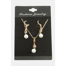 Ayena Moda Çiçek Inci Zirkon Taşlı Set Kolye