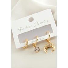 Ayena Moda 3 Adet Hilal Zirkon Taşlı Küpe