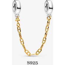 Lines Bijuteri Gümüş Zinciri Gold Renk Güvenlik Zinciri