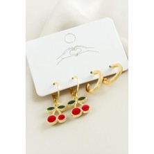 Ayena Moda 4 Adet Kiraz Mineli Halka Küpe