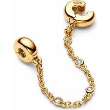 Poseidons Jewellery Gold Renk Şeffaf Üç Taşlı Güvenlik Zinciri