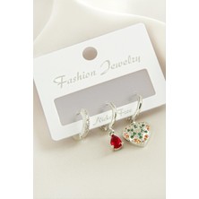 Ayena Moda 3 Adet Kalp Zirkon Taşlı Küpe