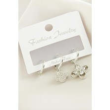 Ayena Moda 3 Adet Çiçek Zirkon Taşlı Küpe