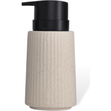 New Max Premium Serisi 300 ml Sıvı Sabunluk Pompalı Çizgili Seramik Sıvı Sabunluk Dispencer Bej