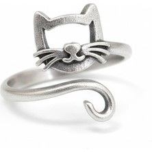 Gossip Team Antik Gümüş Kaplama Ayarlanabilir Kedi Fairy Karakter Cat Unisex Yüzük