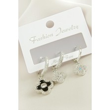 Ayena Moda 3 Adet Çiçek Zirkon Taşlı Küpe