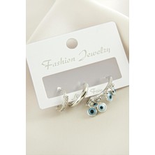 Ayena Moda 3 Adet Nazar Zirkon Taşlı Küpe