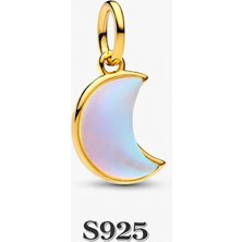 Lines Bijuteri Gümüş Işıltılı Gold Mavi Yeni Ay Charm