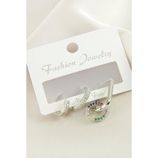 Ayena Moda 3 Adet Halka Zirkon Taşlı Küpe