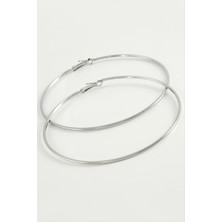 Ayena Moda Ezme Çizgili Metal Halka Küpe 8-9-10 cm