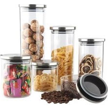 2'li Vakum Kapaklı Borosilikat Cam Saklama Kabı Seti – Mini Boy, Hava Geçirmez, Gıda Saklama Için Ideal-Baharat,kahve,şeker-Mini Baharatlık (Metal Yuvarlak, 360 Ml)