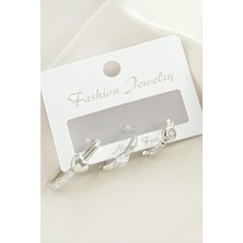 Ayena Moda 3 Adet Kalp Zirkon Taşlı Küpe