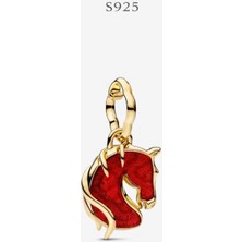 Poseidons Jewellery Kırmızı Ateşli At Murano Camı Sallantılı Charm ve Kolye Ucu
