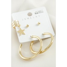 Ayena Moda 5 Adet Yıldız Boru Halka Küpe 3,5 cm