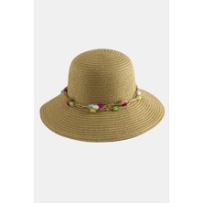 Ayena Moda Renkli Doğaltaşlı Hasır Şapka