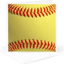Softball Yakın Çekim Fotoğraf Baskısı - Spor Hayranları Için Sarı ve Kırmızı Yumuşak Top - Tebrik Kartları, 15,24 x 15,24 Cm, 12'li Set (GC_120271_2)