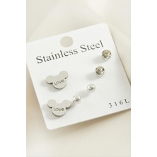 Ayena Moda 6 Adet Ayıcık Taşlı Çelik Küpe