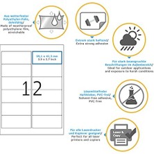 9533 Folyo Etiketleri, 10 Yaprak, 99,1 x 42,3 Mm, A4 Başına 12, 120 Adet, Kendinden Yapışkanlı, Mat, Boş Dış Mekan Yapışkan Etiketleri, Polietilen