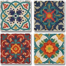 Ispanyol Villası Çok Görüntü Emici Taş Eskitme Bardak Altlığı 4'lü Paket Koruyucu Mantar Destekli Abd'de Üretilmiştir