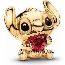 Poseidons Jewellery S925 Stitch Kalp Şeklinde Gold Renk Charm ve Kolye Ucu
