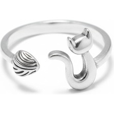 Gossip Team Antik Gümüş Kaplama Ayarlanabilir Kedi Fairy Karakter Cat Sembol Unisex Yüzük