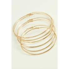 Ayena Moda Ezme Çizgili Metal Halka Küpe 6 Adet