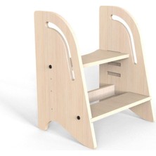 Mamatoyz Stepın 2'si 1 Arada Ahşap Basamak ve Tabure Naturel, Montessori Basamak, Doğal Ahşap, Hafif, 80 kg Taşıma Kapasitesi, Banyo Taburesi