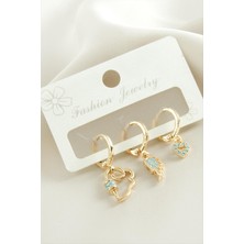 Ayena Moda 3 Adet Kanat Zirkon Taşlı Küpe