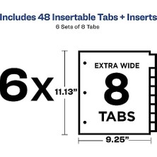 Big Tab 21211 3 Halkalı Kitap Için Ayırıcı Yapraklar, 8 Ayraç, Çok Renkli, 6 Set