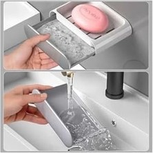 Yapışkanlı Banyo Mutfak Sabunluk Süngerlik Seti, Beyaz, 2'li Set, Duvara Monte, 14.5x9.7x4 cm