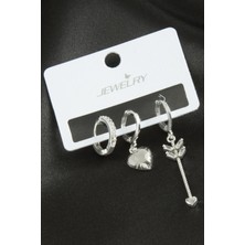 Ayena Moda 3 Adet Kalp Zirkon Taşlı Küpe