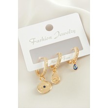 Ayena Moda 3 Adet Göz Zirkon Taşlı Küpe