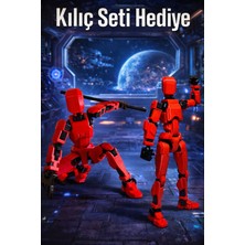 M&D Design Hareketli Dummy Figür Kırmızı Aksiyon Oyuncak Model Kılıç Sopa Tabanca Hediyeli 13 cm