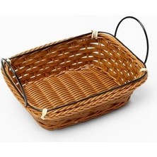 Ekmek Sepeti 21X17X7 Cm, Hasır Görünümlü Plastik, Metal Saplı, Kahvaltı ve Sunum Için Modern Tasarım, Bulaşık Makinesinde Yıkanabilir, Çok Amaçlı Sofra Servis Sepeti