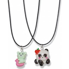 Gossip Team 2'li Bff Best Friends Arkadaşlık Kolyesi - Sevimli Panda ve Yeşil Ayıcık Figürlü Siyah Ipli Kolye Seti