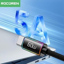 60W Type-C To Type-C Rgb Aydınlatmalı Örgülü Şarj ve Data Kablosu 1 Metre