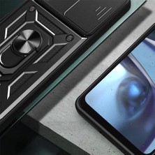 Galaxy S23 Fe Uyumlu Kamera Korumalı Sürgülü Yüzüklü Standlı Tank Kılıf (Siyah)